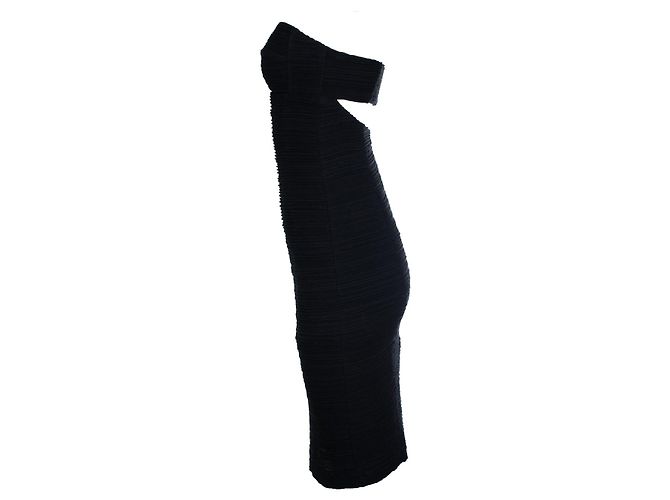 Schulterfreies, geripptes schwarzes Kleid von Nanette Lepore - Ansicht 4