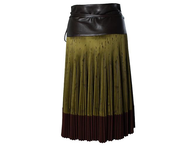 Hermès, Gonna plissettata vintage lunghezza ginocchio Marrone Verde - vista 3