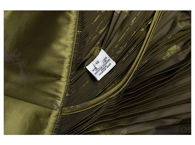 Hermès, Gonna plissettata vintage lunghezza ginocchio Marrone Verde - vista 5