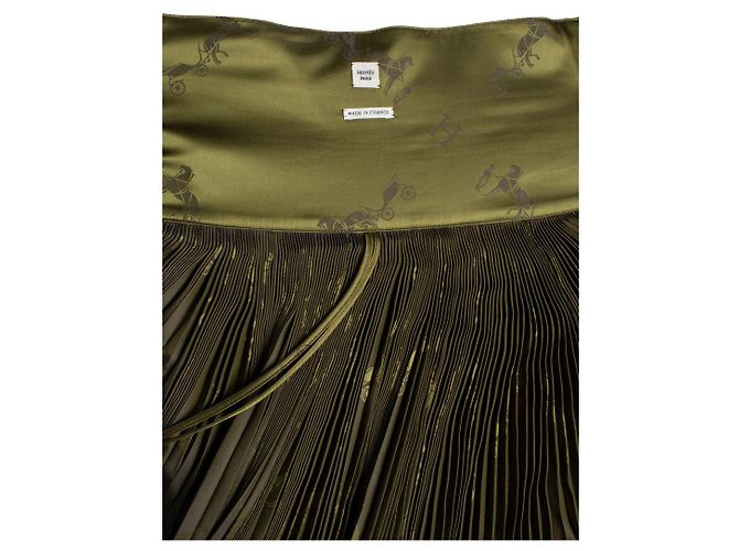 Hermès, Gonna plissettata vintage lunghezza ginocchio Marrone Verde - vista 6