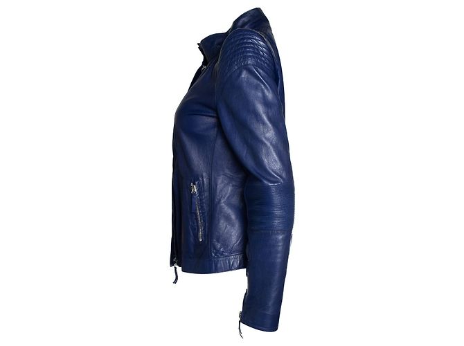 Blaue Leder-Bikerjacke von Roberto Cavalli - Ansicht 2