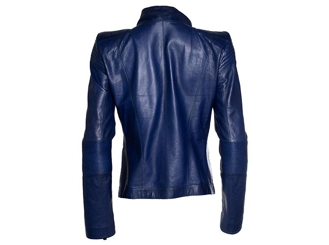 Blaue Leder-Bikerjacke von Roberto Cavalli - Ansicht 3
