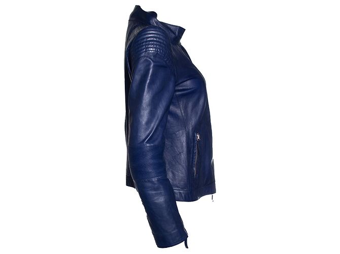 Blaue Leder-Bikerjacke von Roberto Cavalli - Ansicht 4