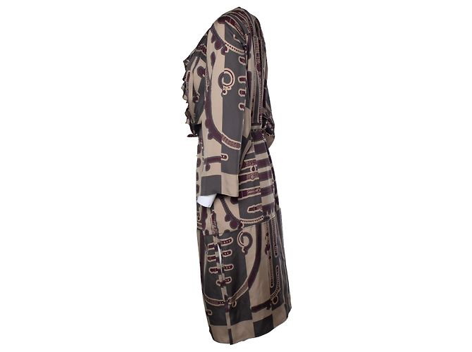 Hermès Vestido midi de seda con volantes y estampado de cinturón Hermes Gris Púrpura - vista 2