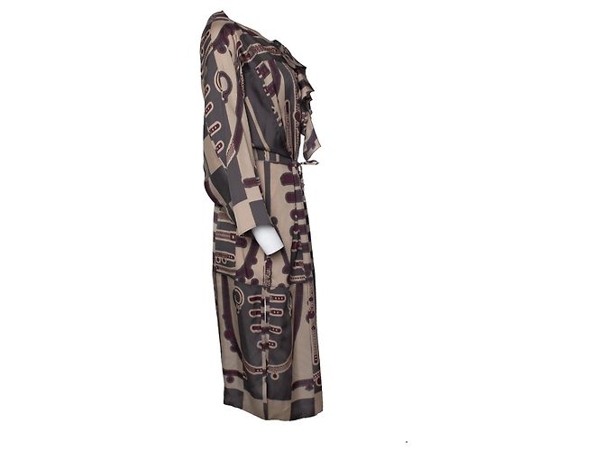 Hermès Vestido midi de seda con volantes y estampado de cinturón Hermes Gris Púrpura - vista 4