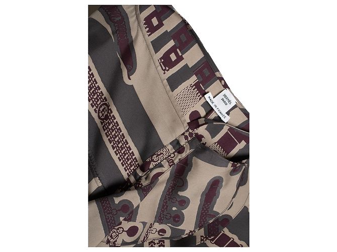 Hermès Vestido midi de seda con volantes y estampado de cinturón Hermes Gris Púrpura - vista 6