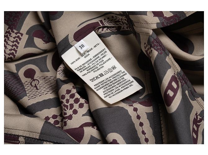Hermès Vestido midi de seda con volantes y estampado de cinturón Hermes Gris Púrpura - vista 9