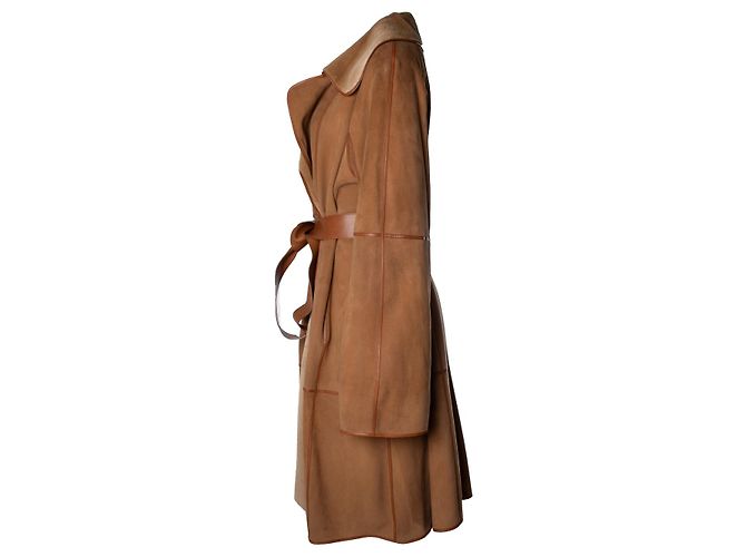 Abrigo de visón marrón y cuero de ternera Hermès Castaño - vista 2