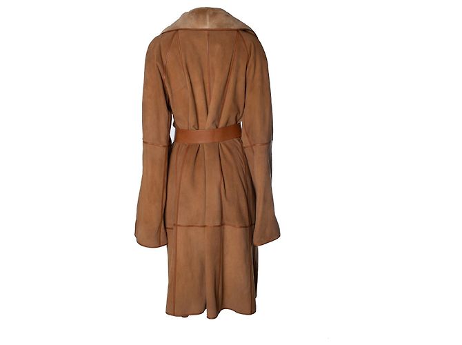 Abrigo de visón marrón y cuero de ternera Hermès Castaño - vista 3