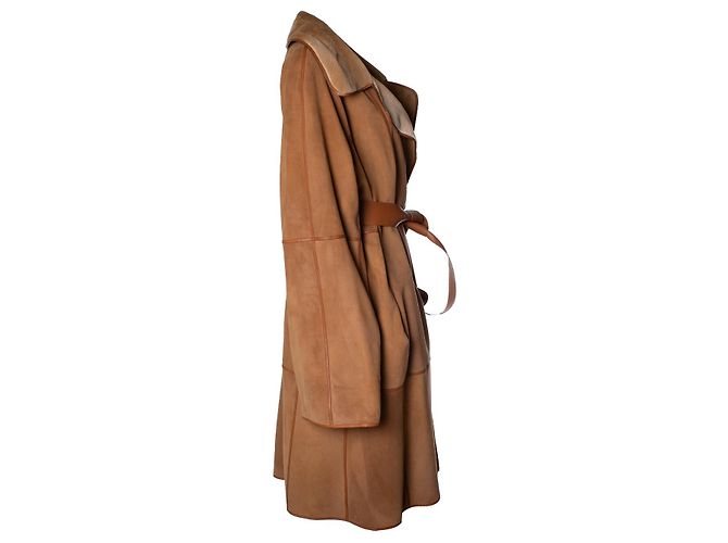 Abrigo de visón marrón y cuero de ternera Hermès Castaño - vista 4