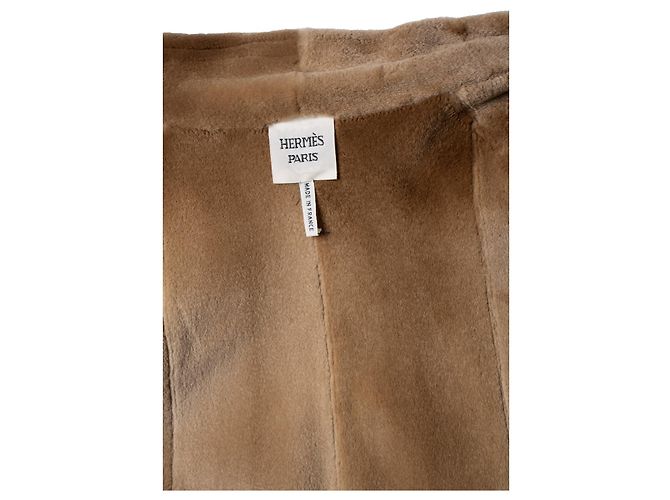 Abrigo de visón marrón y cuero de ternera Hermès Castaño - vista 5