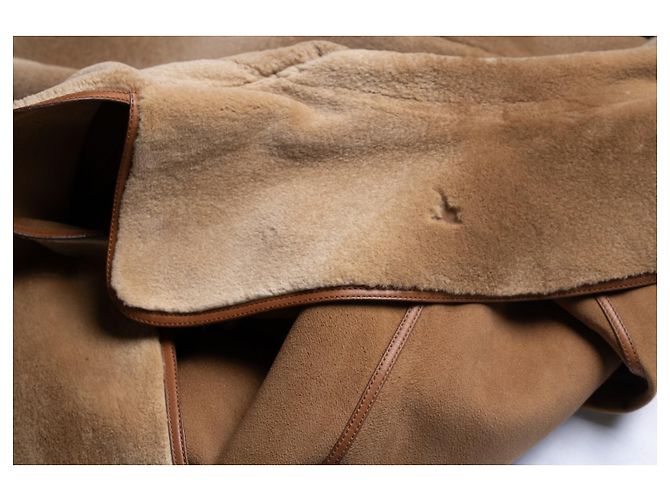 Abrigo de visón marrón y cuero de ternera Hermès Castaño - vista 6