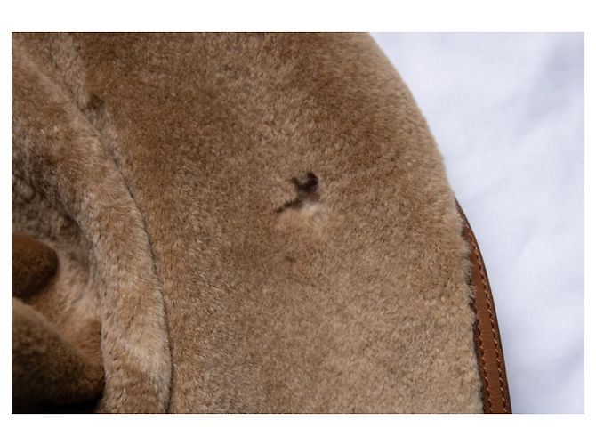 Abrigo de visón marrón y cuero de ternera Hermès Castaño - vista 8