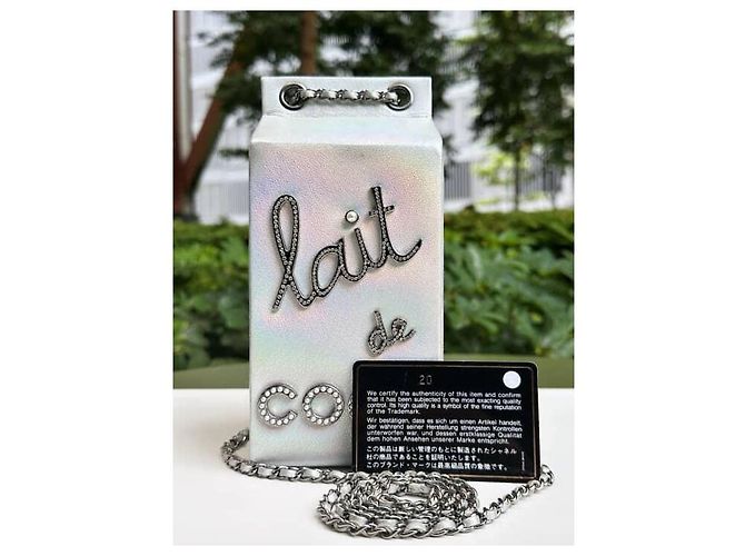 Chanel Borsa a cartone di latte Lait de Coco in pelle di capra argento iridescente Silver hardware - vista 2