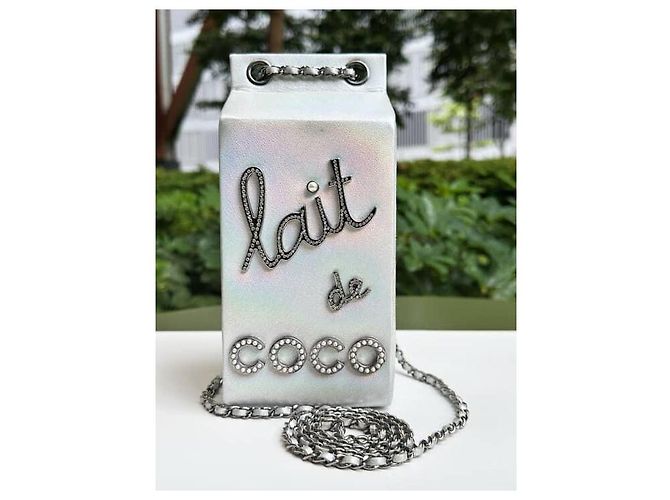 Chanel Borsa a cartone di latte Lait de Coco in pelle di capra argento iridescente Silver hardware - vista 4