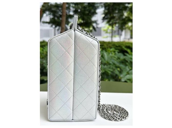 Chanel Borsa a cartone di latte Lait de Coco in pelle di capra argento iridescente Silver hardware - vista 5
