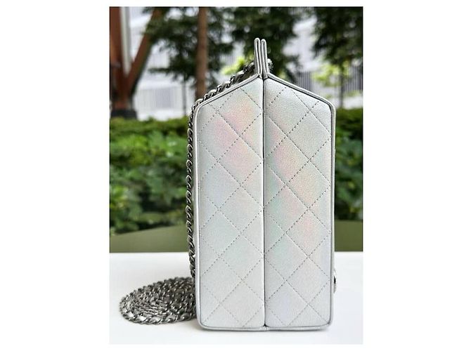 Chanel Borsa a cartone di latte Lait de Coco in pelle di capra argento iridescente Silver hardware - vista 6