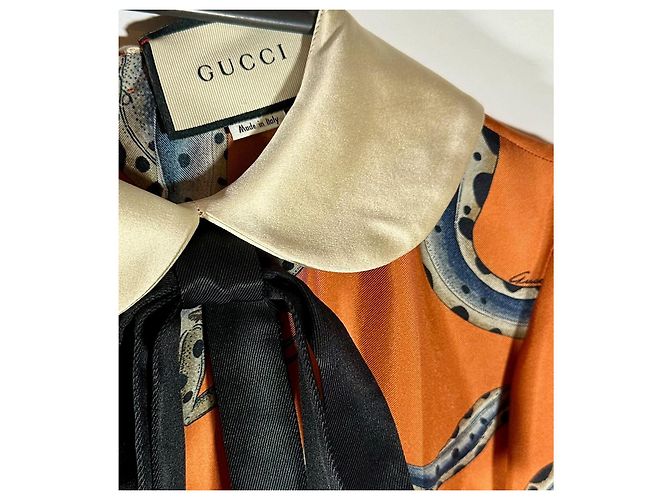 Gucci Vestido Animalium de Seda con Estampado de Salamandra Azul Bronce - vista 4