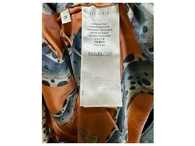 Gucci Vestido Animalium de Seda con Estampado de Salamandra Azul Bronce - vista 5