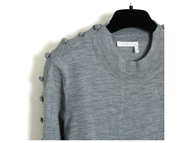 Chloé Top Pull Croquet FR38 Grey Wool Fully Buttoned Sweater UK10 US8 Chloe Gris - vue 2