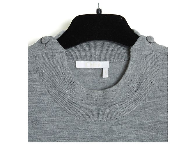Chloé Top Pull Croquet FR38 Grey Wool Fully Buttoned Sweater UK10 US8 Chloe Gris - vue 3