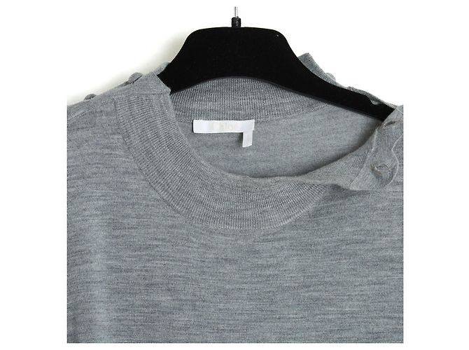 Chloé Top Pull Croquet FR38 Grey Wool Fully Buttoned Sweater UK10 US8 Chloe Gris - vue 4