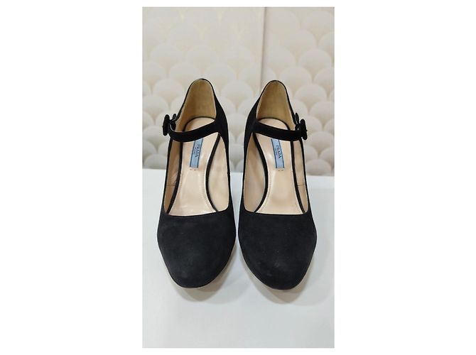 Décolleté Prada Mary Jane in camoscio nero - vista 2
