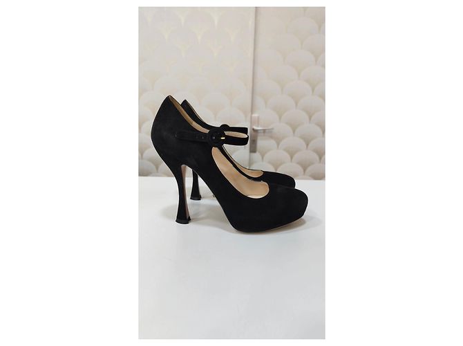 Décolleté Prada Mary Jane in camoscio nero - vista 4