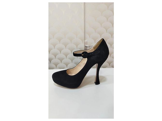 Décolleté Prada Mary Jane in camoscio nero - vista 6