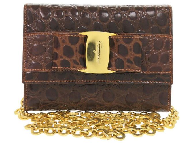 Borsa a spalla Vara Ribbon Chain di Salvatore Ferragamo Marrone - vista 2