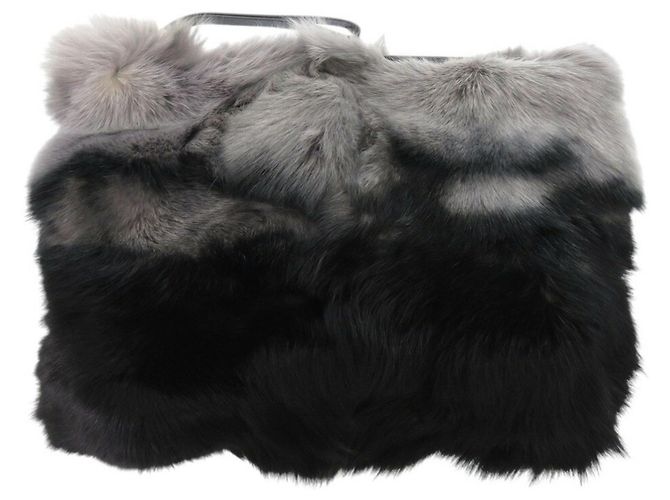 Clutch in pelliccia di volpe e pelle Tod's Marrone Nero - vista 2