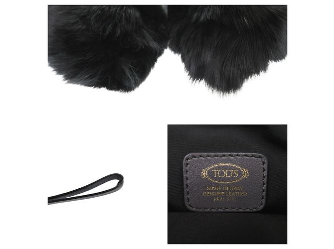 Clutch in pelliccia di volpe e pelle Tod's Marrone Nero - vista 7