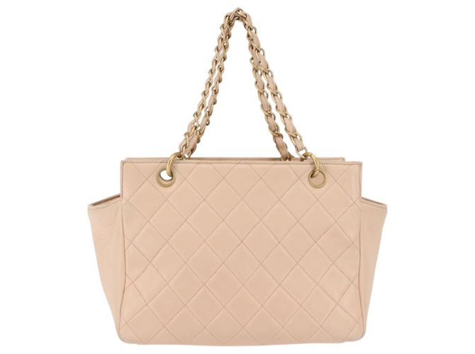 Chanel Petite Timeless Tote in Pelle Trapuntata di Vitello Beige - vista 2
