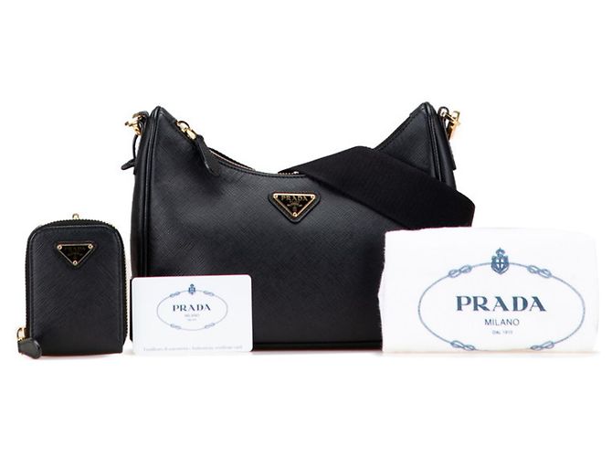 Saffiano Bolso de hombro con placa de logo triangular Prada Negro - vista 9