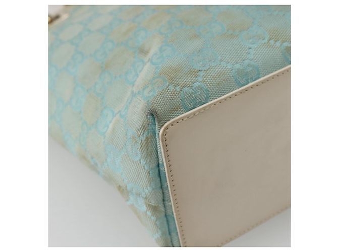 GUCCI GG Canvas Tote Bag Hellblau Gold 002 1099 Auth 130091 - Ansicht 13