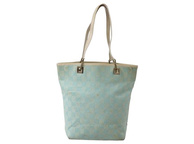 GUCCI GG Canvas Tote Bag Hellblau Gold 002 1099 Auth 130091 - Ansicht 2