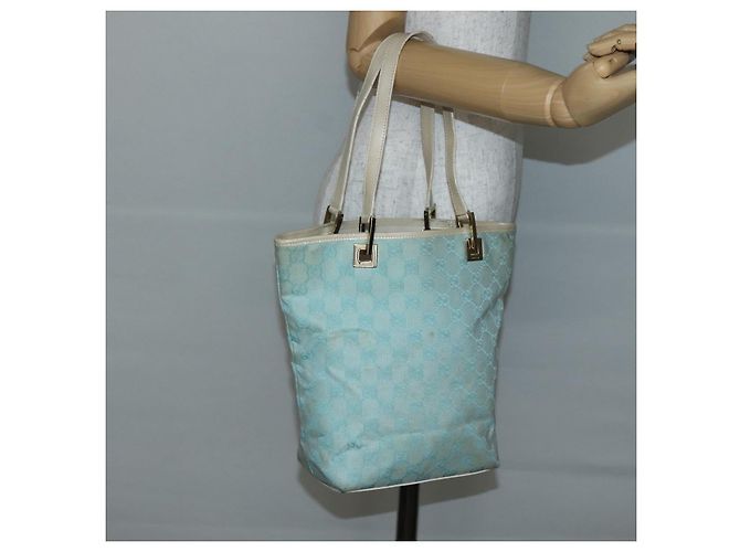 GUCCI GG Canvas Tote Bag Hellblau Gold 002 1099 Auth 130091 - Ansicht 21