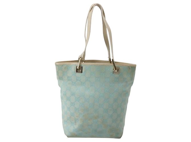 GUCCI GG Canvas Tote Bag Hellblau Gold 002 1099 Auth 130091 - Ansicht 3