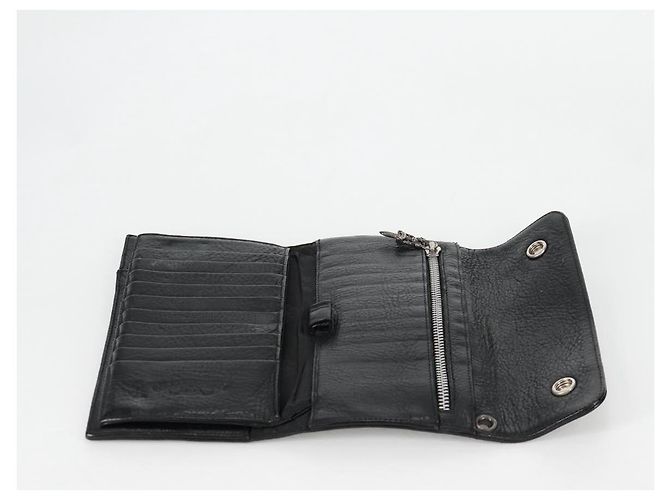 Cartera larga de cuero negro Chrome Hearts Wave Cross Ball Auth 136317M - vista 15