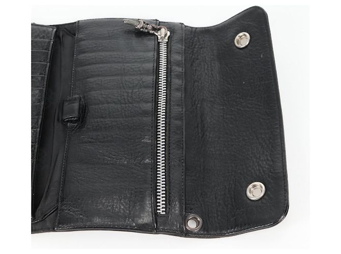 Cartera larga de cuero negro Chrome Hearts Wave Cross Ball Auth 136317M - vista 17