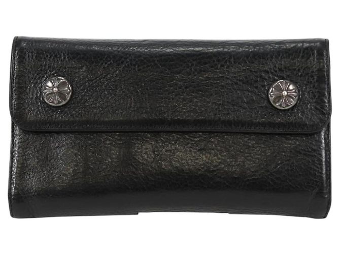 Cartera larga de cuero negro Chrome Hearts Wave Cross Ball Auth 136317M - vista 2