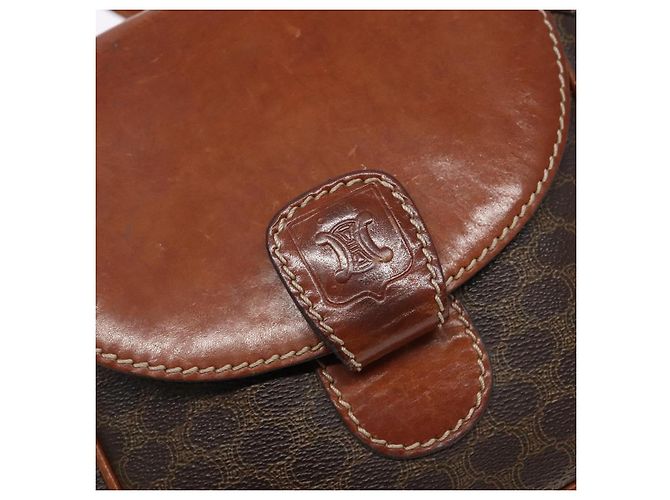 Céline Borsa a Spalla in Tela Macadam CELINE in Pelle PVC Marrone Oro Auth 141524 D'oro - vista 14