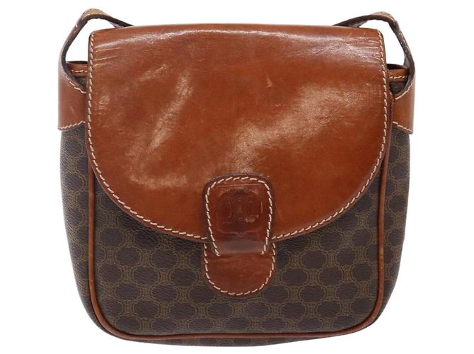 Céline Borsa a Spalla in Tela Macadam CELINE in Pelle PVC Marrone Oro Auth 141524 D'oro - vista 2