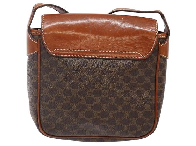 Céline Borsa a Spalla in Tela Macadam CELINE in Pelle PVC Marrone Oro Auth 141524 D'oro - vista 3