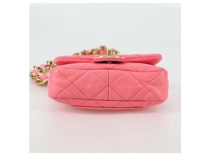 CHANEL Borsa a Spalla Matelassé in Pelle Rosa Oro CC Auth 134854M D'oro - vista 10