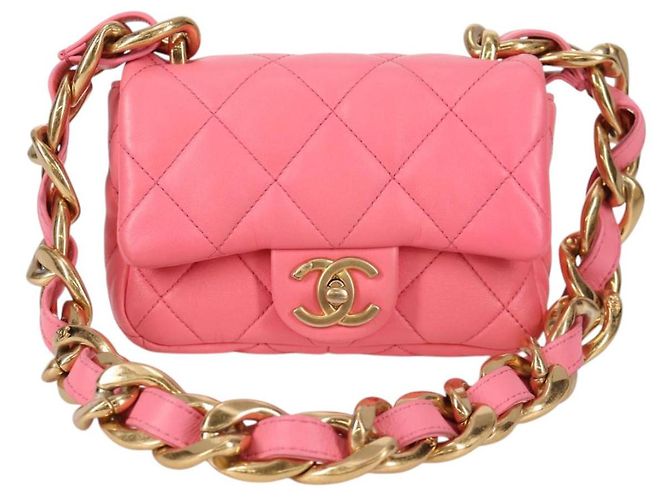 CHANEL Borsa a Spalla Matelassé in Pelle Rosa Oro CC Auth 134854M D'oro - vista 2