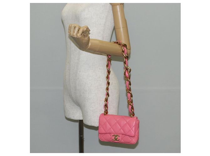 CHANEL Borsa a Spalla Matelassé in Pelle Rosa Oro CC Auth 134854M D'oro - vista 24