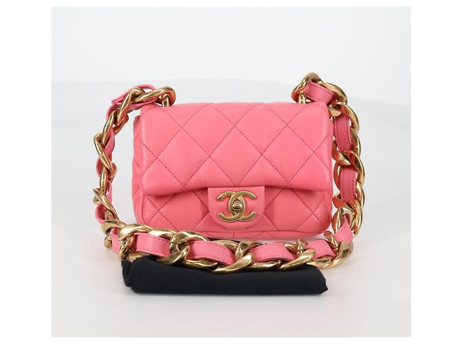 CHANEL Borsa a Spalla Matelassé in Pelle Rosa Oro CC Auth 134854M D'oro - vista 25