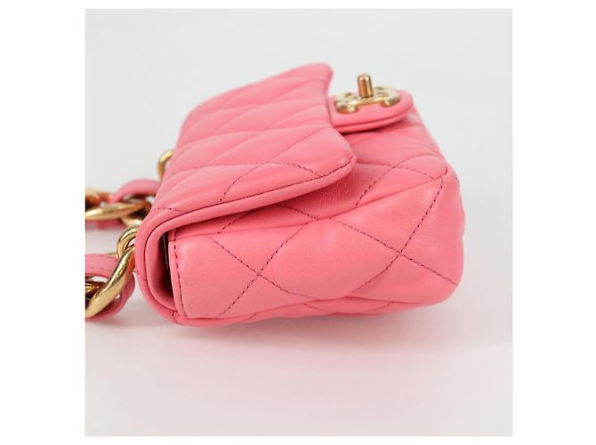 CHANEL Borsa a Spalla Matelassé in Pelle Rosa Oro CC Auth 134854M D'oro - vista 4