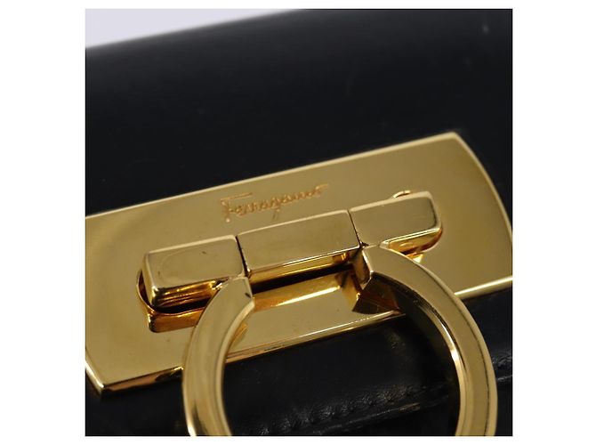 Borsa a mano in pelle Salvatore Ferragamo Gancini blu navy oro Auth 142667 - vista 15